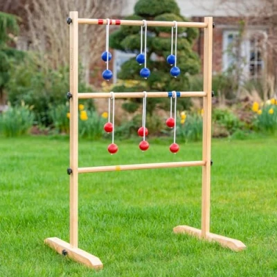 Image of HARRIER Ladder Golf Game Premium Outdoor Garden with Wooden Ladder, 6 Bolas and Carry Bag Easy Assembly, Portable &amp; Prefect for Gardens, Parks Beaches