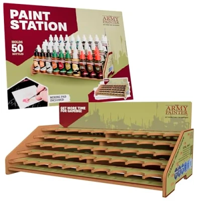 Image of The Army Painter, Paint Station, Storage for 50 Warpaints Fanatic, Speedpaint &amp; Air Acrylic Paints, incl. Brushes and 100 sheets Rack Miniature Painting