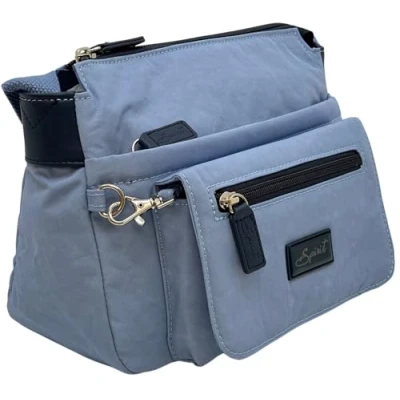 Image of Spirit Womens Lightweight Small Multi Section Crossbody Shoulder Travel Holiday Nylon Waterproof Day Bag With Adjustable Strap 1651 Cornflower Blue &amp; Navy