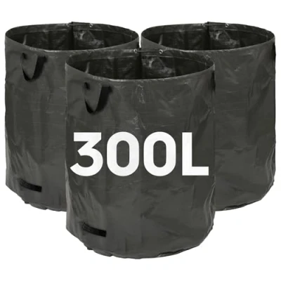 Image of Harbour Housewares 300L Garden Waste Bags with Handles Black 3x Large Strong Reusable Plastic Heavy Duty Gardening Rubbish Grass Compost Leaf Soil Weed Cuttings Recycling Refuse Sacks