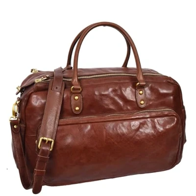 Image of Genuine Leather Large Size Holdall Weekend Travel Duffel Carry on Bag HLG168 (Brown)