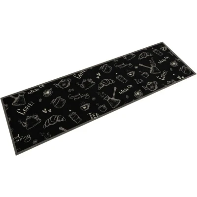 Image of vidaXL Kitchen Rug Washable Morning Black 45x150 cm Velvet