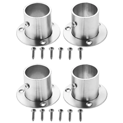 Image of Hicello 4 PCS Wardrobe Bracket for 32mm Rail, Stainless Steel Flange Rod Pole Socket Support, Tube End Holder Curtain Kitchen Bathroom Balcony