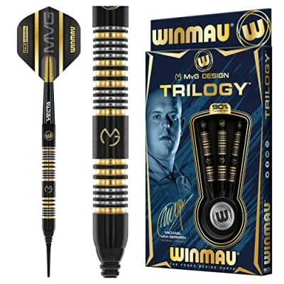 Image of WINMAU Michael Van Gerwyn MvG Trilogy 20g Gram Professional Soft Tip Tungsten Darts Set with Flights and Stems (Shafts)
