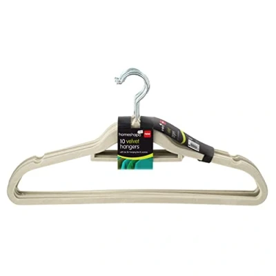 Image of HOMESHOPA Velvet Coat Hangers, 10 Pack Heavy Duty Clothes Hangers with Tie Bar, Slim Non Slip Suit 360 Degree Swivel Hook, Durable, Sturdy Space Saving for Trousers Beige