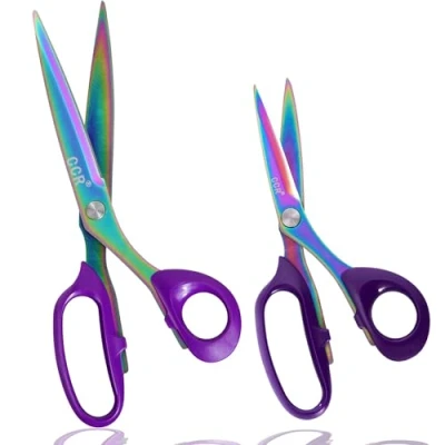Image of CCR Fabric Scissors,Dressmaking Scissors Heavy Duty Titanium Plated Stainless Steel Sewing Scissors，Sewing Leather Dressmaking Shears Professional Crafting，Set 2 （8Inch+10Inch