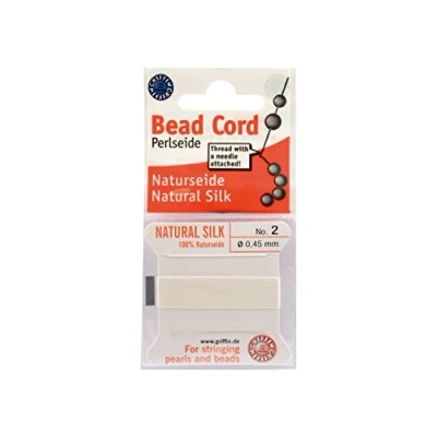 Image of Griffin 100% Natural Silk Beading Cord String Thread White 2 metres with one Needle Size 0.45mm