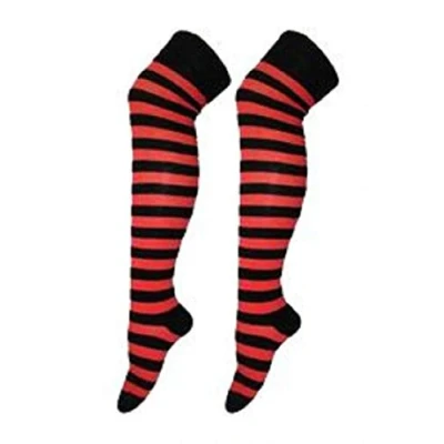 Image of Ladies Striped Over the Knee Socks Assorted colours UK 4 6½ (Black &amp; Red, One Size)