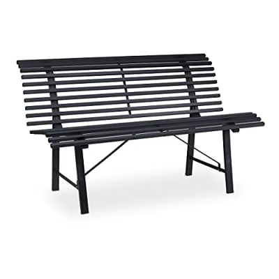 Image of Relaxdays Garden Bench, 2 Seater, 130 x 75 79 cm (LxWxH), Durable Steel, Weatherproof Outdoor Seating, Anthracite,