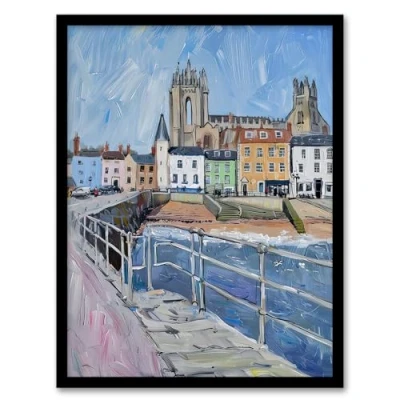 Image of Artery8 Bridlington Pier Shore Painting Yorkshire Sunny Living Room Artwork Framed Wall Art Print A4
