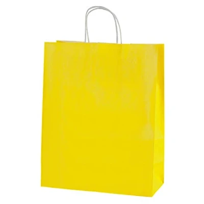 Image of Thepaperbagstore 10 YELLOW PAPER RE USABLE SHOPPING BAGS WITH STRONG TWISTED HANDLES Medium 250x110x310mm
