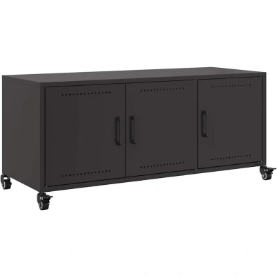 Image of vidaXL TV Cabinet Stand Unit/Media HiFi Table Black Cold rolled Steel, Rolling Wheels, 100.5x39x43.5 cm for Living Room