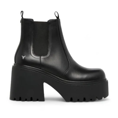 Image of Windsorsmith Womens Black Leather Platform Ankle Chelsea Boots Tricky