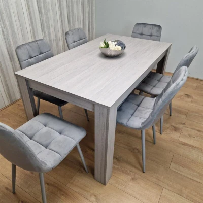 Image of KOSY KOALA Dining Table and 6 Chairs Grey Velvet Wood Set Furniture