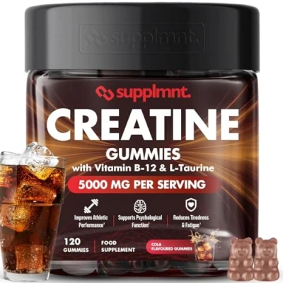 Image of Creatine 120 Gummies Max 5000mg for Men &amp; Women Monohydrate Plus B12 and L Taurine Chewable Gummies, Cola Flavour 1 Month Supply (1 Count (Pack of 120), Cola)