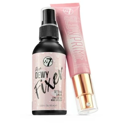 Image of W7 The Fixer Glow Set Makeup Primer &amp; Setting Spray Duo for Radiant, Dewy Finish Golden Sheer Coverage, Lightweight Non Sticky