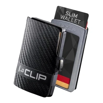 Image of I CLIP Original Mini Wallet with Moneyclip Slim Leather Premium Cardholder Black Carbon