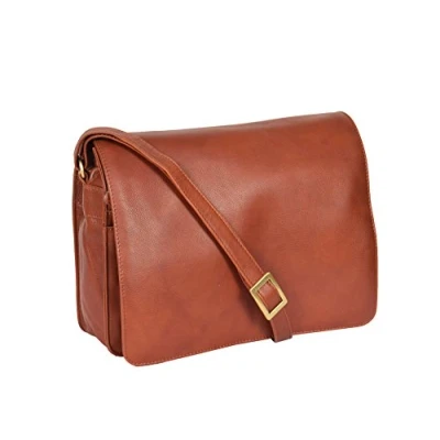 Image of A1 FASHION GOODS Ladies Real Leather Flap Over Shoulder Bag Classic Casual Cross Body Messenger Jill (Brown)