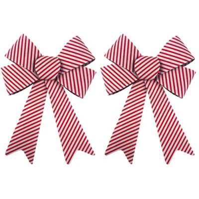 Image of Blue Whale Gifts Large Candy Cane Stripe Red White Christmas Bow 32cm Decorations (Set of 2)