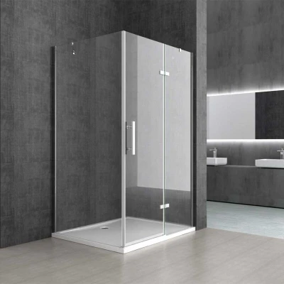 Image of Durovin Bathrooms 800mm x Frameless Shower Enclosure with L Shape Rectangular Hinged Door and Clear Panel