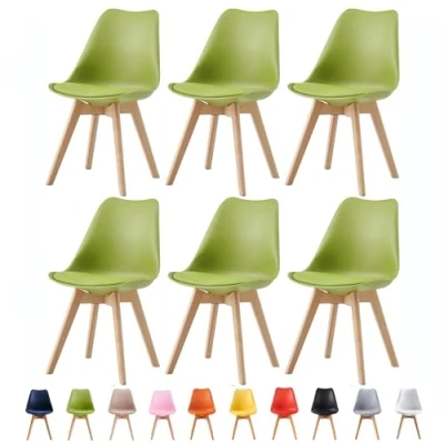 Image of mcc direct Set of 6 Dining Chairs Wooden Legs Soft Cushion Pad Stylish DELUXE Retro Lounge Office EVA (Green)