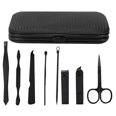 Image of 8Pcs Stainless Steel Eyebrow Scissors, Nail Clipper Needle File Manicure Tool Set Portable Care Tools With Storage Bag For Household Salon Beauty Salon(Black And Red)