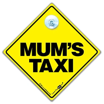 Image of Mum&#039;s Taxi, Taxi Sign, Car Mums Yellow Text, Baby On Board Sign Style, Bumper Sticker, Board, Decal, Road