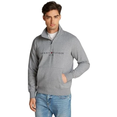 Image of Tommy Hilfiger Men&#039;s Logo Mockneck Mw0mw20954 1/2 Zip, Grey (Medium Heather), 3XL Plus
