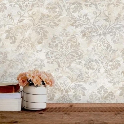 Image of WPE® Elegant Damask Wallpaper on Marble Background Neutral Color Shades Luxury Vinyl Roll for Walls Classic and Modern Home Decor Durable &amp; Easy to Apply