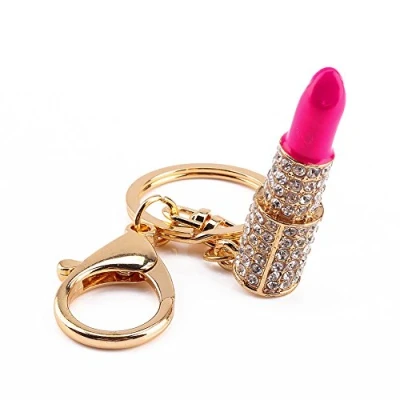 Image of Fdit Lipstick Keyring，Crystal Makeup Keyring Rhinestone Purse Bag Charm Pendant Keychain Adornment for Girl Woman Lady