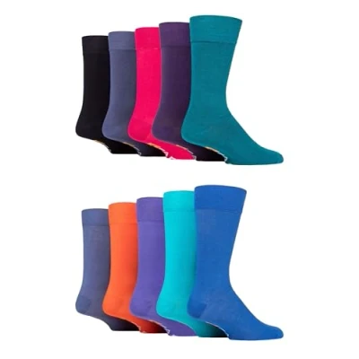 Image of Farah Mens Patterned Bamboo Socks Plain Classic Colourful Soft Breathable Cooling for Casual Wear or Suit 10 Pair Multipack Size 6 11 Jewel Bright