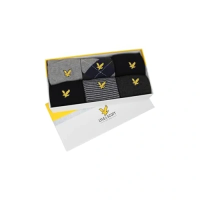 Image of Lyle &amp; Scott Mens 6 Pack Socks Gift Box Grey/Black One Size