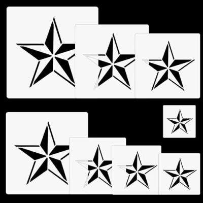 Image of Stencils for Painting Reusable Plastic Stencil Crafts Drawing Templates 8 PCS Home Decoration Arts Paper Fabric Flag Windows (Nautical Star)