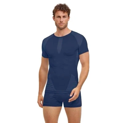 Image of FALKE Men&#039;s Warm Round Neck M S/S TS Functional Yarn Quick Dry 1 Piece Base Layer Top, Blue (Space 6116) New eco Friendly, S