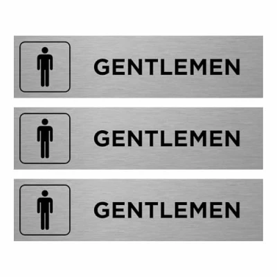 Image of Slimline Aluminium Gentlemen Symbol Toilet Sign from ViroDisplay® Brushed Silver 200 x 50mm Durable Printed Surface Self Adhesive Fixing (3)