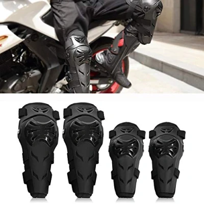 Image of Motorcycle Knee Shin Guards &amp; Elbow Pads Set 4 Pcs Adjustable Armor Protective Gear For Motocross Racing Cycling(Black)
