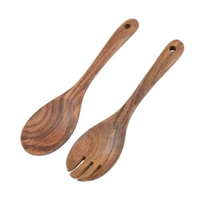 Image of muso Wood Salad Servers, Wooden Servers 26 cm Fork and Spoon Cutlery Set Long Handle Acacia