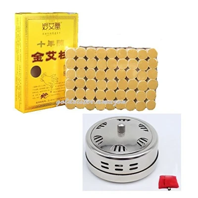 Image of 10 Years Purity 60:1 Ratio 54 Rolls Sticks Pure Moxibustion + 1 Stainless Steel Portable Smokeless Mugwort Moxa Box Round Shape Burner Set X&#039;mas Gift [HRUS]