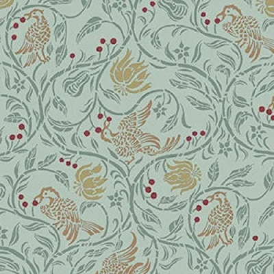 Image of Melody Jane Dolls House Birds &amp; Berries Green Miniature Print Wallpaper 1:12 Scale