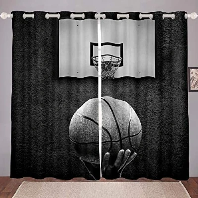 Image of Basketball Curtains Sports Theme for Bedroom Living Room Kids Boys 3D Hoop Windows Drapes Game Decoration,Gray, W46*L54
