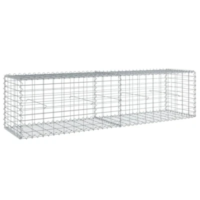 Image of vidaXL Galvanized Gabion Basket with Cover 200x50x50 cm Heavy Duty Rust Resistant Wire Cage for Garden, Landscaping, Retaining Walls