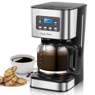 Image of Taylor Swoden Filter Coffee Machine, Drip Maker with Programmable 24hr Timer, Keep Warm &amp; Anti Drip, Reusable Fast Brewing Darcy 950W 1.5 L Black Stainless Steel