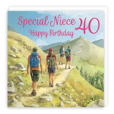 Image of Hunts England 40th Niece Walking Birthday Card Milo&#039;s Gallery Age 40 Walkers Fun For Year Old Hiking Fan Forty