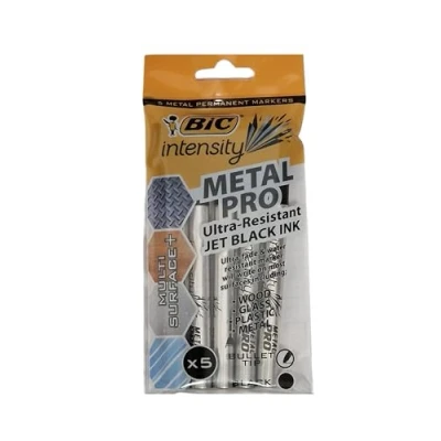 Image of Bic Intensity Metal PRO Permanent Marker Ultra Resistant Jet, Multi Surface, Fine Point, Black Ink, Bullet Point Pens For Wood, Glass, Plastic &amp; (5 PK)