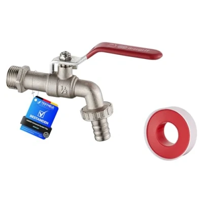 Image of Ibergrif M22201 Garden Tap with Connector, G1/2 Inch Inlet and G3/4 Outlet Outside Taps, Antifreeze 10 ℃, High Temperature Resistance 120 ℃ Single Ball Valve Faucet, Brass