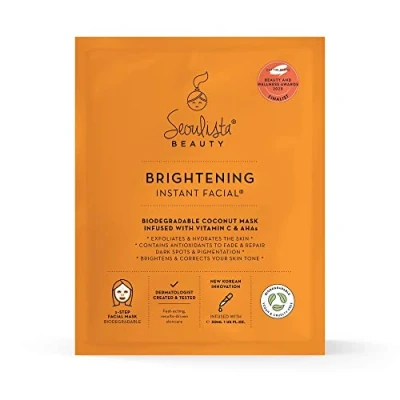 Image of Seoulista Beauty® Brightening Instant Facial™ 30ml Treatment Face Sheet Mask for Dry Skin Dark Spots and Pigmentation Dermatologist Created Korean Care Infused with Vitamin C &amp; AHAs