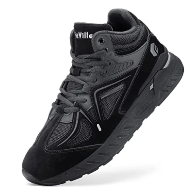 Image of FitVille Extra Wide Fit Trainers for Men High Top Sneakers Non Slip Basketball Shoes Comfortable Walking Boots Plantar Fasciitis, JetBlack, 11.5 UK X