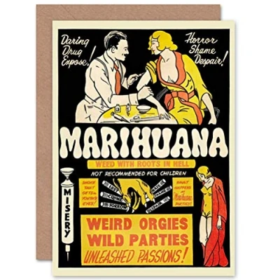Image of Wee Blue Coo Personalised Marijuana Weed Vintage Anti Drug Propaganda Greeting Card Arty Art All Occasion Birthday
