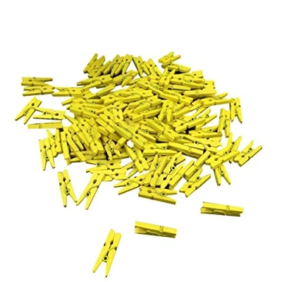 Image of Bluelans® 100 Coloured Craft Mini Wooden Pegs, Yellow, Clothes Photo Paper Pegs Clips (Yellow)