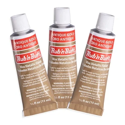 Image of AMACO Rub n Buff Wax Metallic Finish  3 Antique Gold 15ml Tubes Versatile Gilding for Finishing Furniture Antiquing and Restoration Colors Set of Three